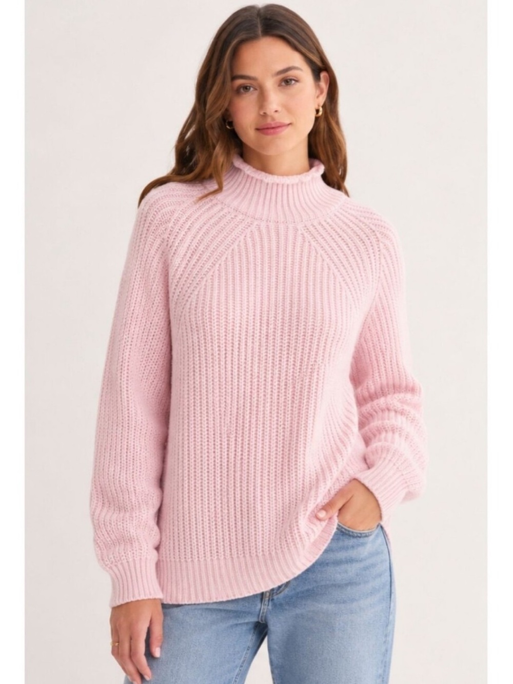 NWT J. Crew Funnel Neck Sweater Ballerina Slipper Baby Pink 100% Cotton Small - Picture 2 of 9